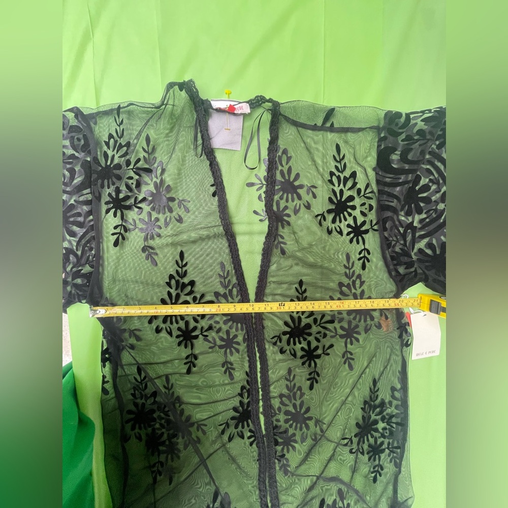 RIO SEXY BEACH COVER Black Sheer Floral Kimono Cover-Up NWT SIZE MEDIUM - Picture 9 of 13